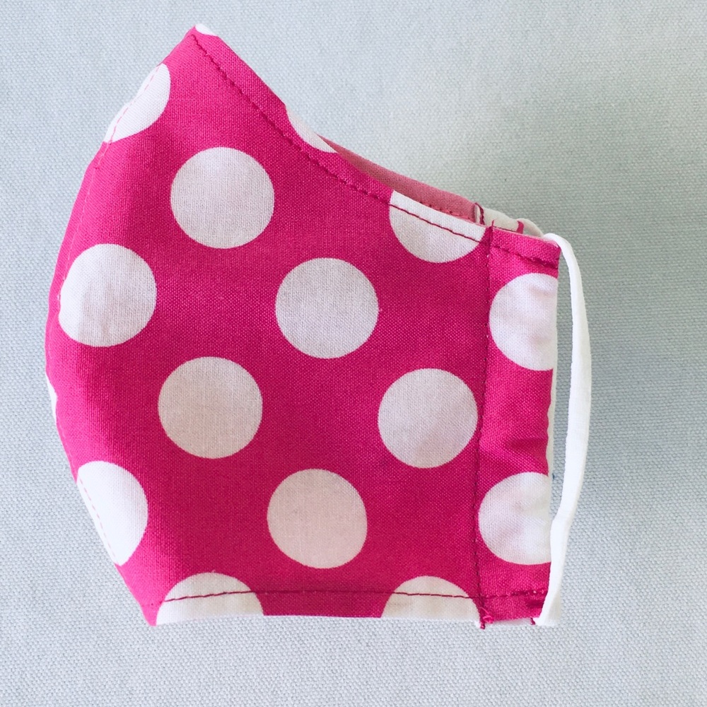 HAND CRAFTED FACE MASK PINK WHITE POLKA DOTS
